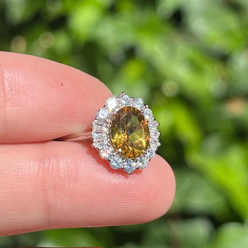 Sterling silver adjustable citrine‎ zirconia ring